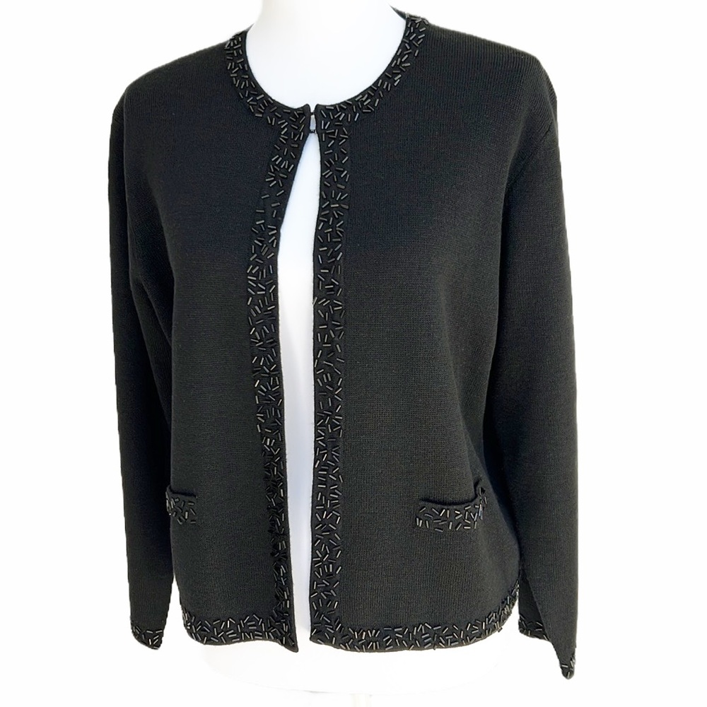 NYGard Collection Vintage Lambswool Blend Sweater Cardigan Black Womens Medium